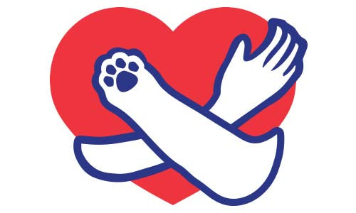 Heart with hand and cat paw print hugging representing safe cat products