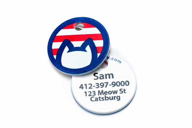 Cat identification tag front and back